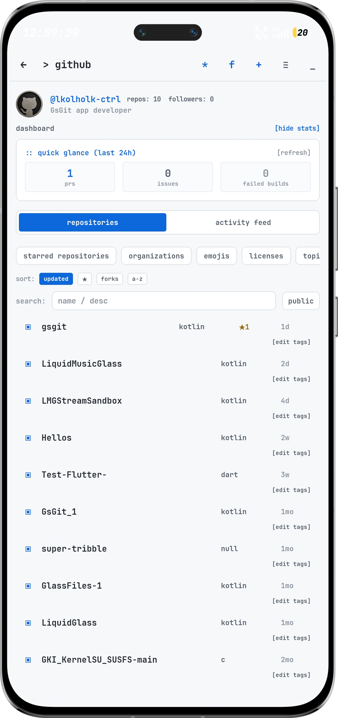 Repository list and dashboard